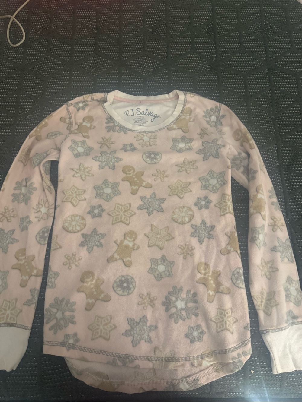 PJ Salvage Light Pink Holiday Thermal Top with Snowflake & Gingerbread Print